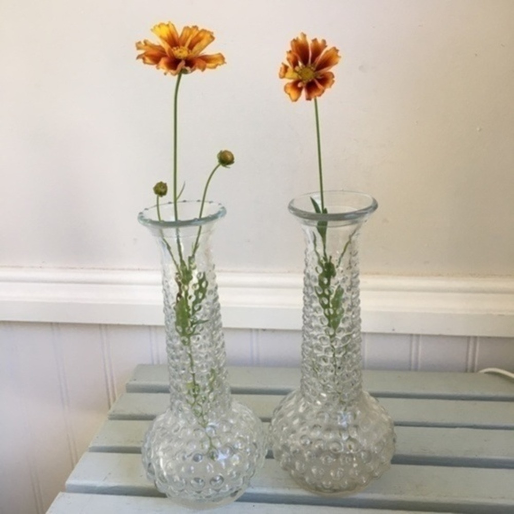 Vintage E.O. Brody Clear Glass Hobnail Vases Set of Two 7.75” H - Picture 3 of 13